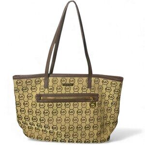 MICHAEL KORS - Beige-Mocha Block Monogram Signature Top Handle Tote Bag